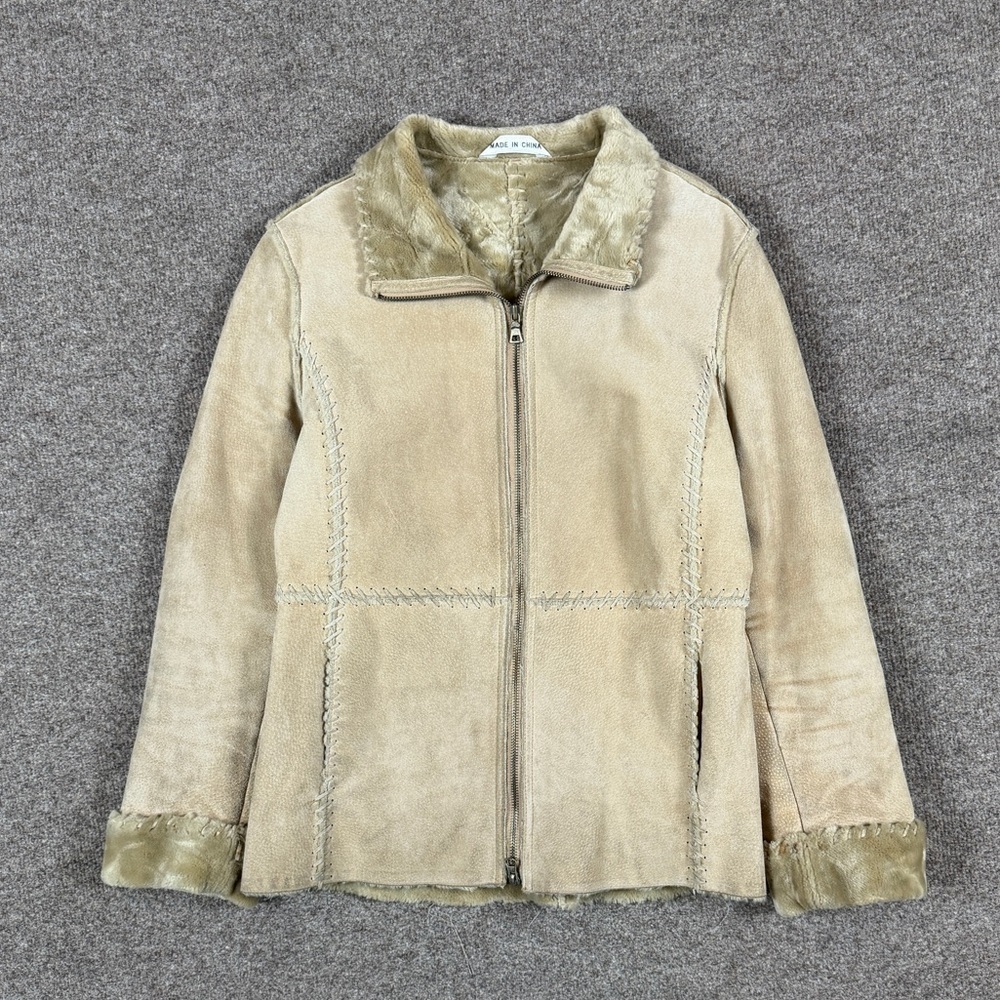 J. Percy Marvin Richards Tan Suede Leather Fur Lined Full Zip Jacket Women’s M